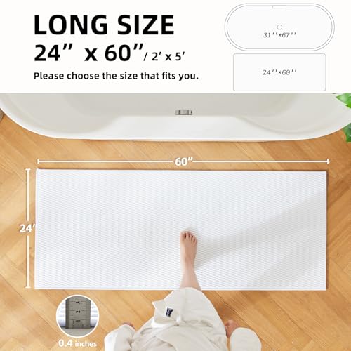 TYUU Bathroom Runner Rug, Long Bath Mat Washable Thin Quick Dry Low Pile Bathroom Runner Rugs 24 x 60 Non Slip, White 24"x60" - color: White, size: 2' X 5' (Runner)