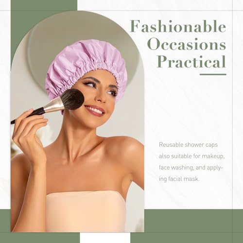 Edoneery Reusable Shower Caps for Women, Waterproof Long Hair Bonnet | Washable Design, Wide Elastic Band, Large Fit, Holds Long Hair, Braids Friendly, Bath Accessories, Spa, Travel - color: Green&Purple
