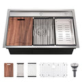 33 Inch Drop In Kitchen Sink Workstation - VOKIM 33X22 Inch Drop In Sink Stainless Steel Splash Guard 16 Gauge 10'' Deep Single Bowl Handmade Topmount Sink with Cutting Board& Strainer - color: Stainless Steel （Splash Guard）, size: 33"L x 22"W x 10"D