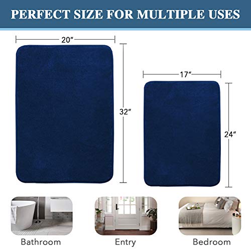 H.VERSAILTEX Bath Mat Memory Foam Set Bathroom Rug Set Flannel Velvety Bath Mat Luxury Extra Soft and Absorbent Non Slip Rugs for Bathroom/Bedroom Washable(2 Pack- 20"x 32"/ 17"x 24", Navy) - color: Navy, size: 20" x 32" Plus 17" x 24"