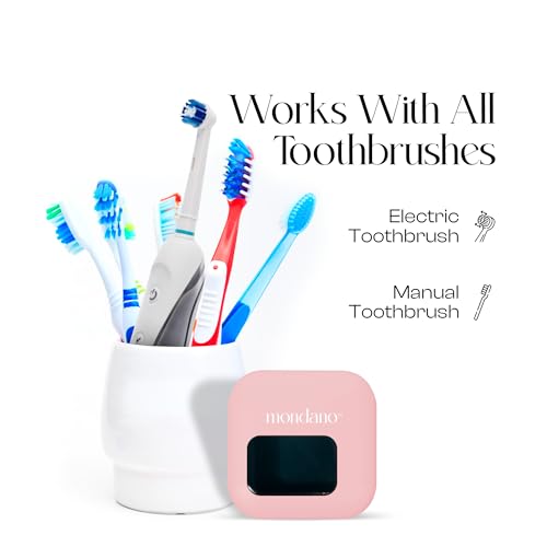 Mondano UV-C Toothbrush Sanitizer and Holder, Toothbrush Case - Manual/Electric Toothbrush Cover for Any Toothbrush Head - Rechargeable Toothbrush Travel Case, Tooth Brush Cover Cap for Home - color: Pastel Pink
