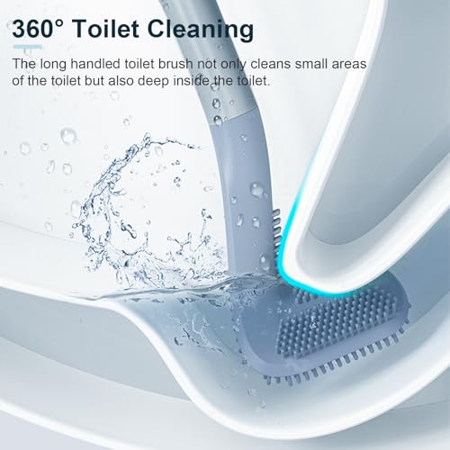 Golf Toilet Brush, Toilet Cleaning Brush, Flexible Bendable Silicone Long Handled Toilet Brush, 360° Deep Toilet Bowl Cleaning Brush,Quick Drying Toilet Brush for Bathroom with a Hook (Gray) - color: Gray