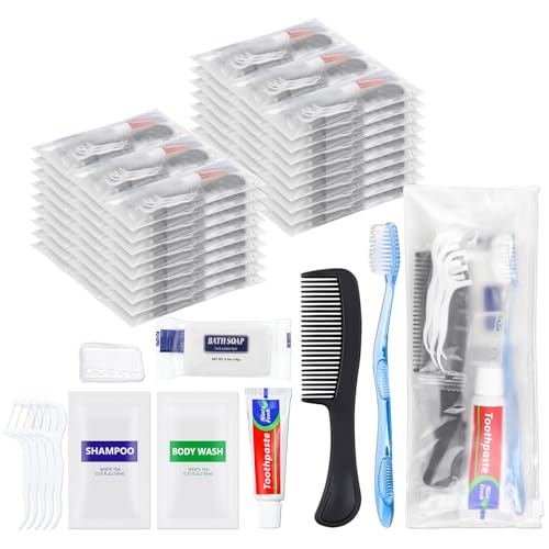 5 Sets Personal Hygiene Kit Basic Toiletry Kits Homeless Supplies | Bulk for Travel,Charity,Business Include 5 Toothbrush, 5 Toothpaste, 5 Comb, 5 Bath Soap,5 Shampoo,5 Body Wash,25 Floss Picks - size: Pack of 5