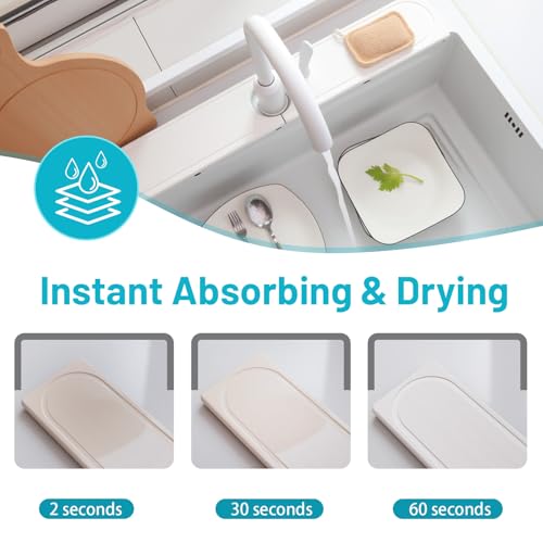 Faucet Mat for Kitchen Sink with Raised Feet, Fast Drying Diatomite Stone Sink Tray, Water Absorbent Faucet & Sink Splash Guard, Prevents Moisture Buildup, Durable Protector for Bathroom Counter - color: White Gray Style 2, size: 20" x 4"