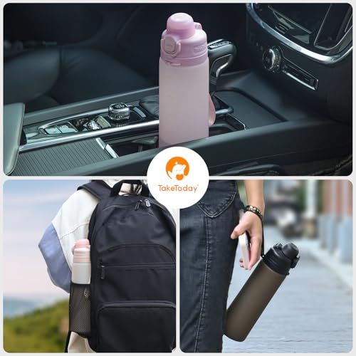 TakeToday Collapsible Water Bottles 21oz (600mL), Foldable Platinum Silicone Travel Water Bottle with Straw & Carry Strap, Leak-Resistant Screw Lid, Wide Mouth, BPA-Free for Hiking, Camping, Travel - color: Ocean Breeze