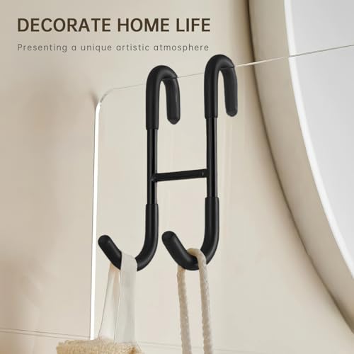 Shower Door Hooks,Towel Hooks for Bathrooms Frameless Glass Door,Heavy Duty SUS 304 Stainless Steel Hook for Towels,Squeegee,Loofah,Shaver,Robe,2 Pack (Black) - color: Black
