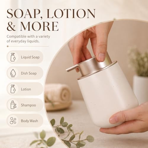 Bosilunlife Hand Soap Dispenser - 12oz Ceramic Soap Dispenser Bathroom Refillable Liquid Soap Pump Dispenser for Bathroom Kitchen Dispenser for Dish Soap with Easy-to-Press Pump - color: Apricot