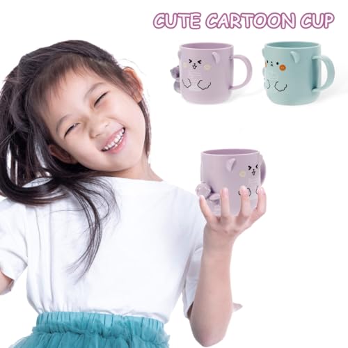 Solustre Cartoon Bathroom Cups for Kids 2-Pack Plastic Toothbrush Holders Reusable Kids Water Mugs with 3D Bear Design