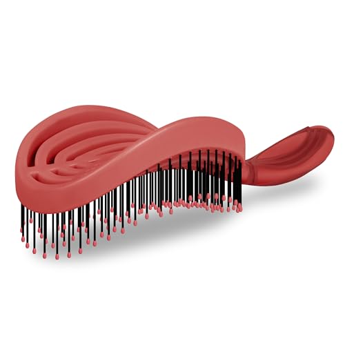 NuWay® DoubleC® Pro Professional Detangling Hair Brush – Patented Double Curve Scalp Care Brush for Gentle Detangling, Blow-Dry Styling & Wet or Dry Hair (Red) - color: Red