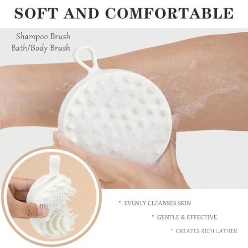 Douji Double-Sided Silicone Body Scrubber Shower Bath Brush, Handheld Cleansing Skin Brush for Sensitive Kids Women Men All Kinds of Skin（White） - size: White