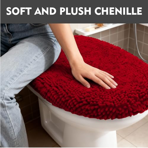 RUN HELIX Bathroom Toilet Lid Cover,Chenille Machine Washable Seat Covers, 17.5x15, Stays in Place Rubber Backing, Fits Most Round, Elongated and Oblong Lids, Accessories Decor,Burgundy - color: Burgundy, size: Lid 17.5"x15"