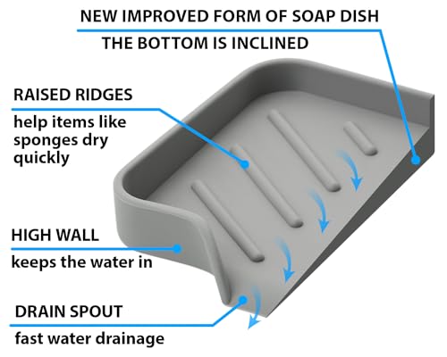 Silicone Soap Bar Holder: Premium Gray Self-Draining Soap Dish - Elegant Shower & Bathroom Solution - color: Gray, size: S(4.7X3.5) 1 PC