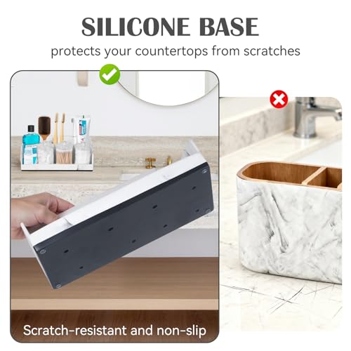 TuCao Bathroom Counter Organizer with 3PCS Qtip Holder, Marble Toothbrush Holders for Bathrooms, Bathroom Organizers and Storage with Drain Holes, Electric Toothbrush Holder, Vanity Organizer - color: Black, size: 3 Cups
