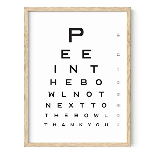 HAUS AND HUES Funny Bathroom Sign – Eye Exam Wall Art, Humorous Bathroom Print, Fun Wall Decor for Guest Bath, Restroom, or Home (12x16, Beige Frame) - color: Eye Exam, size: 12"L x 16"W, style: Beige Framed