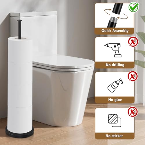 Toilet Paper Holder Stand,Free Standing Toilet Paper Holder with Reserve Function,Rustproof Matte Black Toilet Paper Holders Free Standing,Non-slip&No Drilling Toilet Paper Stand Designed for Easy Use