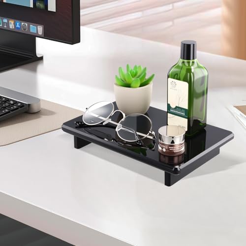 Large Black Acrylic Vanity Tray, Bathroom Countertop Organizer & Holder | 2-Pack, 12mm Thick, Raised Feet | Plant, Perfume & Cosmetic Display | Vanity, Nightstand, Desk, Sink & Kitchen Decor - size: Black-Large-9 x 5.9 x 1.5 inches
