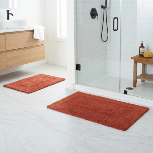 Bathroom Rugs - 2 - Piece Cotton Bathroom Mat Set - Machine Washable Bath Mats for Washroom, Kitchen, or Laundry Room by Lavish Home (Brick) - color: Brick