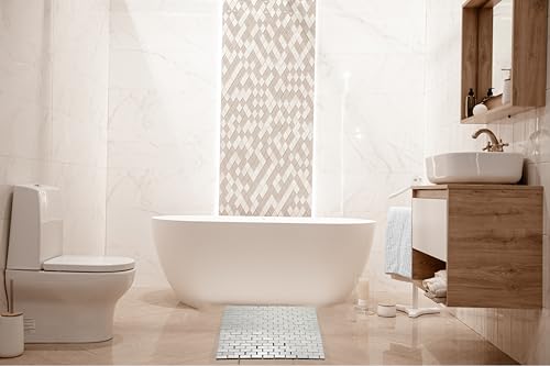 Bamboo Bath Mat 24 x 16 Inches and Soap Dish Set Bathroom Rugs Non Slip Washable Bamboo Shower Mat Bathtub Mat Non Slip for Kitchen Sauna Spa Hot Tub Outdoor Bathroom Decor - White - color: White, size: 24x16