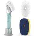 Dish Brush with Soap Dispenser Storage Set with 2 PCS Brush Refills & Holder, Dish Scrubber with Soap Dispenser, Dish Soap Brush, Dish Wand with Soap Dispenser for Dishes, Pans, Sink, Pots(Blue) - color: Blue