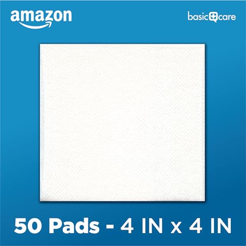 Amazon Basic Care Gauze Pads, 4x4" Sterile Medical Wound Dressing Sponges, 12-Ply, Extra Absorbent, for Cleaning, Covering & Cushioning Cuts & Minor Injuries, 50 Count, 1-Pack (Previously All Health) - size: 4x4 Inch (Pack of 1)