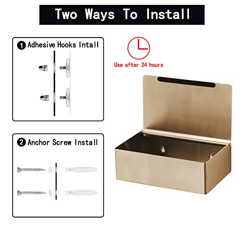 Adhesive Toilet Paper Holder with Shelf and Storage, Wall Mount Toilet Paper Roll Holder & Flushable Wipes Dispenser Set Fits Any Bathroom, Stainless Steel Tissue Holder-Square, Gold - color: Gold Square