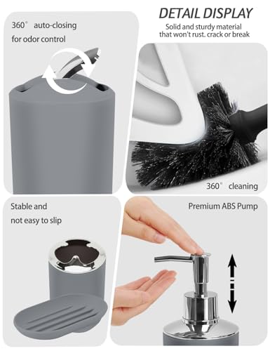Lnond Grey Black Bathroom Set, 22-Piece Grey Black Geometry Bathroom Decor Set with with Shower Curtain and Rugs, Trash Can, Toilet Brush Holder Set & Soap Dispenser - style: Grey Geometric