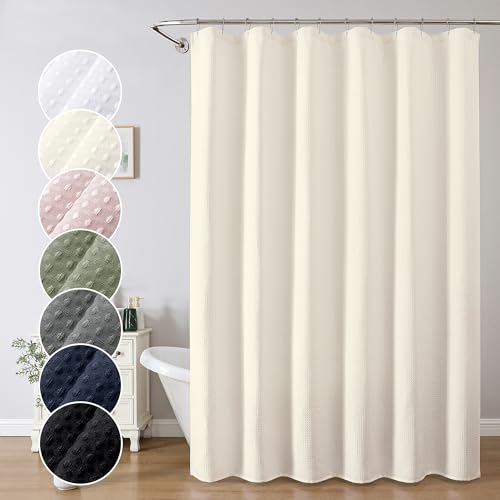 OWENIE Cream Shower Curtain 84 Inches Extra Long, Waffle Weave Heavy Fabric Shower Curtain for Bathroom, Waterproof Soft Hotel Spa Luxury Elegant Bath Curtains, Machine Washable, Cream, 72x84 Inch - color: Cream, size: 72"W x 84"L (Pack of 1)