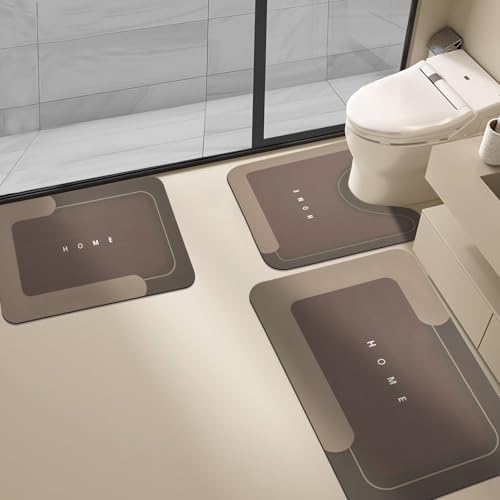 3PCS Absorbent Bath Mat Magic Rug Sets, Quick Drying Bath Mat Non-Slip Floor Rug Rubber Backed for Bathroom Kitchen Shower Sink (16.9''x23.6''+19.7''x23.6''+19.7''x31.9'', Brown) - color: Brown, size: 3 PCS
