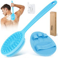 Silicone Back Scrubber & Bath Glove Set 2PCS, 13.4'' Gentle Shower Back Scrubber with Dual-Side Head Non-Slip Handle, 360° Anti-Slip Hand-fit Bath Glove for Rich Foaming Deep Cleaning(Blue) - color: Blue*2