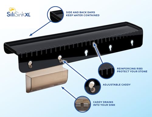 SiliProducts SiliSink XL Silicone Edge Guard for Kitchen Sink - Fits 3.75” - 4” Wide - The Original Silicone Sink Edge Protector with Sponge Caddy - Splash Guard, 20” Black Diamond - color: Black Diamond, size: 4in x 20in