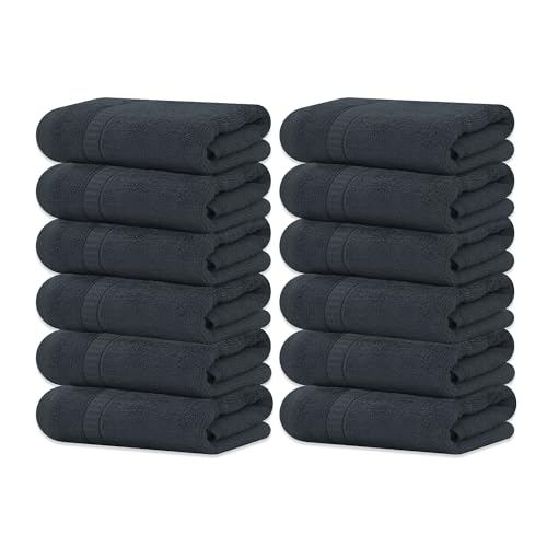 GOLD TEXTILES Luxury Wash Cloths Set of 12, Grey (13x13 Inches) 100% Ring Spun Cotton, Premium Feel with High Absorbancy Ideal Washcloths for Bathroom,Salon, Spa and Gym - color: Grey, size: 12 Pack 13x13