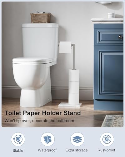 Freestanding Toilet Paper Holder Stand Brushed Nickel SUS 304 Stainless Steel Rustproof 22 Inch Rotating Bathroom Tissue Roll Holder for 4 Rolls with Marble Base by HOMEMYSTIQUE - color: Brushed Nickel