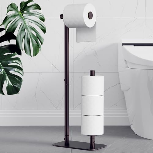 Kitsure Toilet Paper Holder Free Standing - Large Capacity Toilet Paper Holder for 4 Rolls, Rustproof Toilet Paper Stand with Non-Slip Stable Base, Brown, Medium - color: Brown, size: Medium - 1 Pack