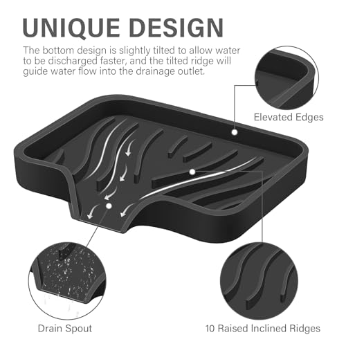 Silicone Soap Dish with Drain, SAISN Kitchen Soap Tray for Shower 2 Pack Self Draining Soap Dish Soft Bathroom Soap Holder for Kitchen Sink Flexible Portable Soap Saver, Black - color: Black