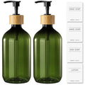 KASUNTING Green Soap Dispenser, Plastic Bathroom Soap and Lotion Dispenser Set with Bamboo Pump, 2 Pack 17 Fl Oz Hand and Dish Soap Dispensers Set for Bathroom, Refillable Liquid Soap Bottles - color: Olive Green, size: 2 Bottles