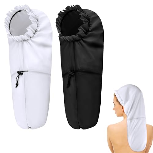 2 Pcs Large Shower Cap for Braids, Extra Long Shower Cap for Women Long Hair & Locs, Waterproof Hair Bonnets for Dreadlocks Drawstring Bath Caps for Women & Men (Black, White) - color: Black ,White