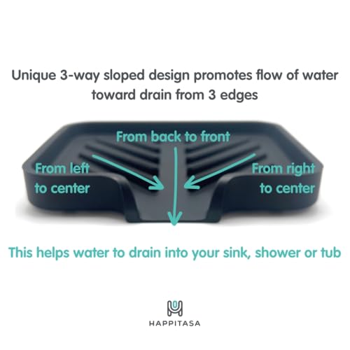 Silicone Soap Dish Tray and Sponge Holder with Drain Chute and Feet | 3-Way Sloped Design | Bathroom and Kitchen Sink Organizer Caddy (Grey, 5"x4", 3.5 Ounces) - color: Grey, size: 5"x4"