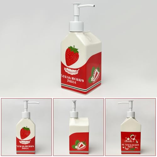 Ceramic Strawberry Dish Hand Soap Dispenser Pump Bottle Bathroom Kitchen | Cute Funny Design, Refillable, Reusable, 300ml/10oz - color: Strawberry