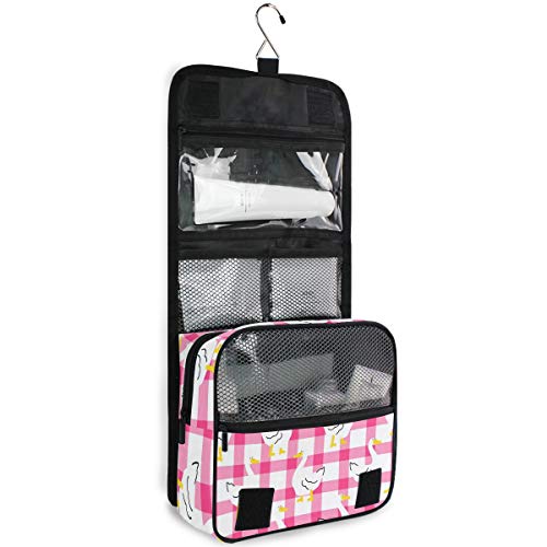 senya Hanging Travel Toiletry Bag Kit Makeup Case Cosmetics Organizer for Men Women - color: Cute Goose Checkered