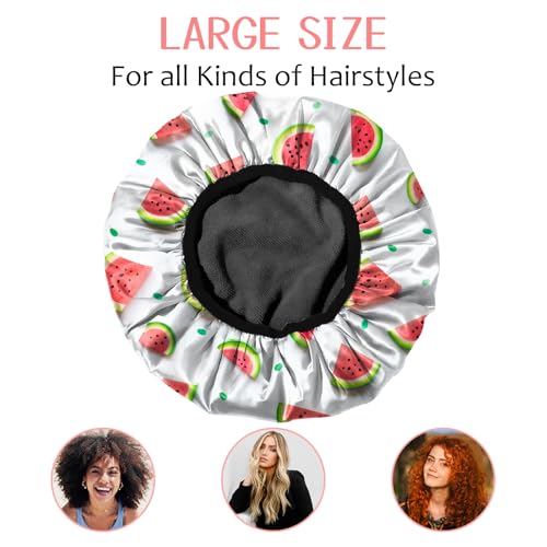 Luxury Shower Cap Terry Cloth Lined EVA Waterproof Reusable Triple Layer Elastic Hair Bath Caps for Women Girls Cute (C18-Watermelon) - color: C18-Watermelon