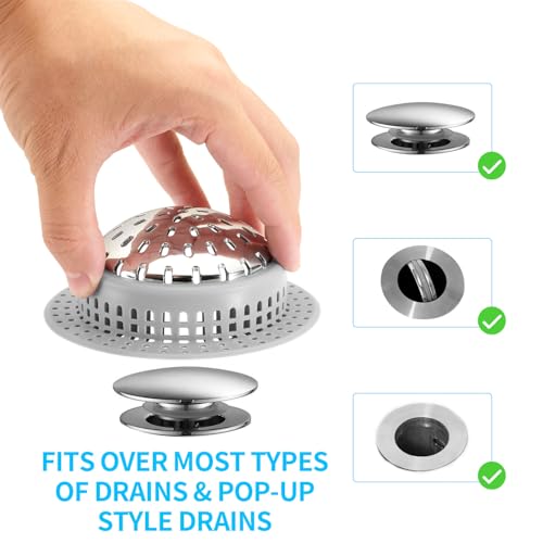 Aluvor Bathtub Drain Hair Catcher Shower Drain Cover Sink Drain Protector | Bathroom Sink & Bathtub Drain Strainer for Pop-Up & Regular Drains, Silver Grey - size: Tall Large-Silver Grey