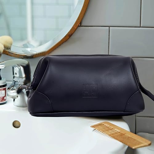 HLC Leather Toiletry Bag for Men Best Gift Premium Genuine Dopp Kit Shaving Kit Organizer Travel Kit Pouch Bag 10 inch Size (Black) - color: Black