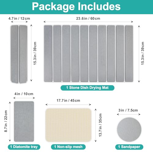 Large Stone Dish Drying Mat for Kitchen Sink Countertop Dish Drainer Diatomaceous Earth Mat Collapsible Dishes Rack Drying Tray Water Absorbent Quick Draining Pads Fast Foldable Bathroom Drying Mats - color: Light Gray