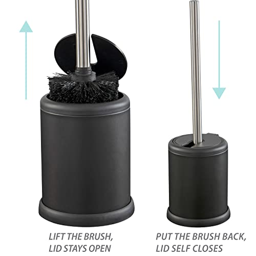 Bath Bliss Toilet Brush and Holder | Self Closing Lid | 360 Degree Brush Head | Bathroom Cleaning | Compact Size | Storage and Organization | Matte Black - color: Matte Black, size: 1 Pack