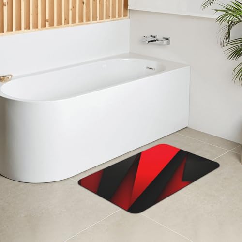 Stone Bath Mats for Bathroom Diatomaceous Earth Bath Mat Super Absorbent Floor Mat Red Black Stone Drying Mats Quick Drying Diatomite Shower Mat for Bathtub Pad 15.7x23.6in - color: Red Black