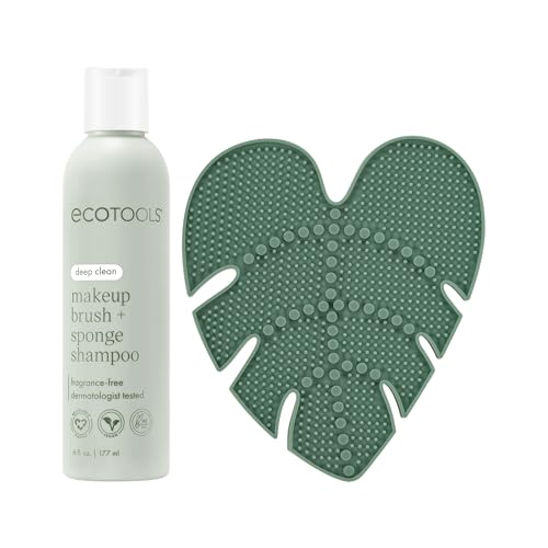 EcoTools Makeup Brush Cleansing Pad + Deep Clean Shampoo Bundle, Brush Cleaner Mat & Makeup Brush Cleanser For Deep Cleaning Tools, Clean Formula, Cruelty-Free, & Vegan, 2-Piece Set