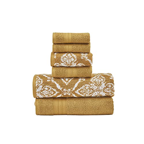 Modern Threads Amaris 6-Piece Reversible Yarn Dyed Jacquard Towel Set - Bath Towels, Hand Towels, & Washcloths - Super Absorbent & Quick Dry - 100% Combed Cotton, Gold - color: Golden Yellow, style: Bohemian