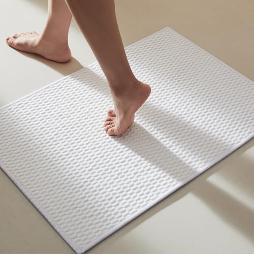 TYUU Bathroom Rugs Non Slip Washable, Super Absorbent Thin Bath Mat Quick Dry Low Pile Bathroom Rug, White 24"x36" - color: White, size: 2' X 3' (Rectangular)