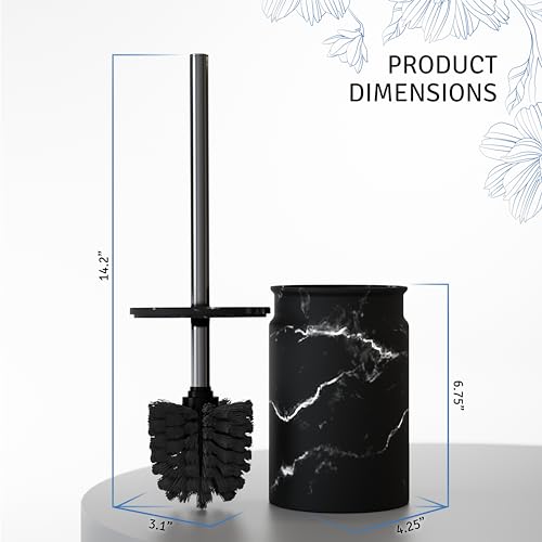 Toilet Brush and Holder Set - Toilet Bowl Brush and Holder with Sturdy Bristles for Thorough Cleaning - Concealed Matte Black Bathroom Accessories Toilet Cleaner Brush for Bathroom - color: Black Marble