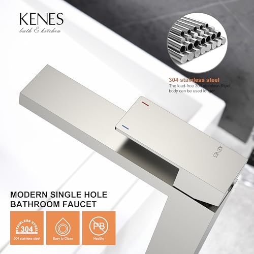 KENES Brushed Nickel Vessel Sink Facuet Single Handle Tall Bathroom Sink Faucet Vanity Bathroom Faucet Basin Mixer Tap with Water Supply Hose and Pop Up Sink Drain, LJ-9031A - color: Brushed Nickel, size: Tall